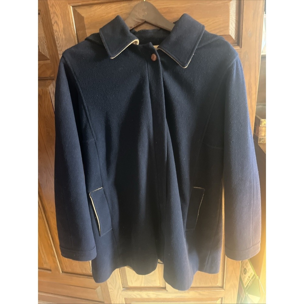 Vtg 1960s Penguin‎ M. Liman Co. Size 12 Blue 100% Wool Coat Jacket Lined Hood